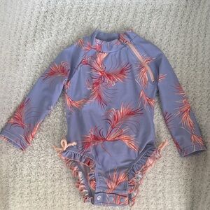 Jessica Simpson Lavender One-Piece Rash Guard with Coral Floral Print